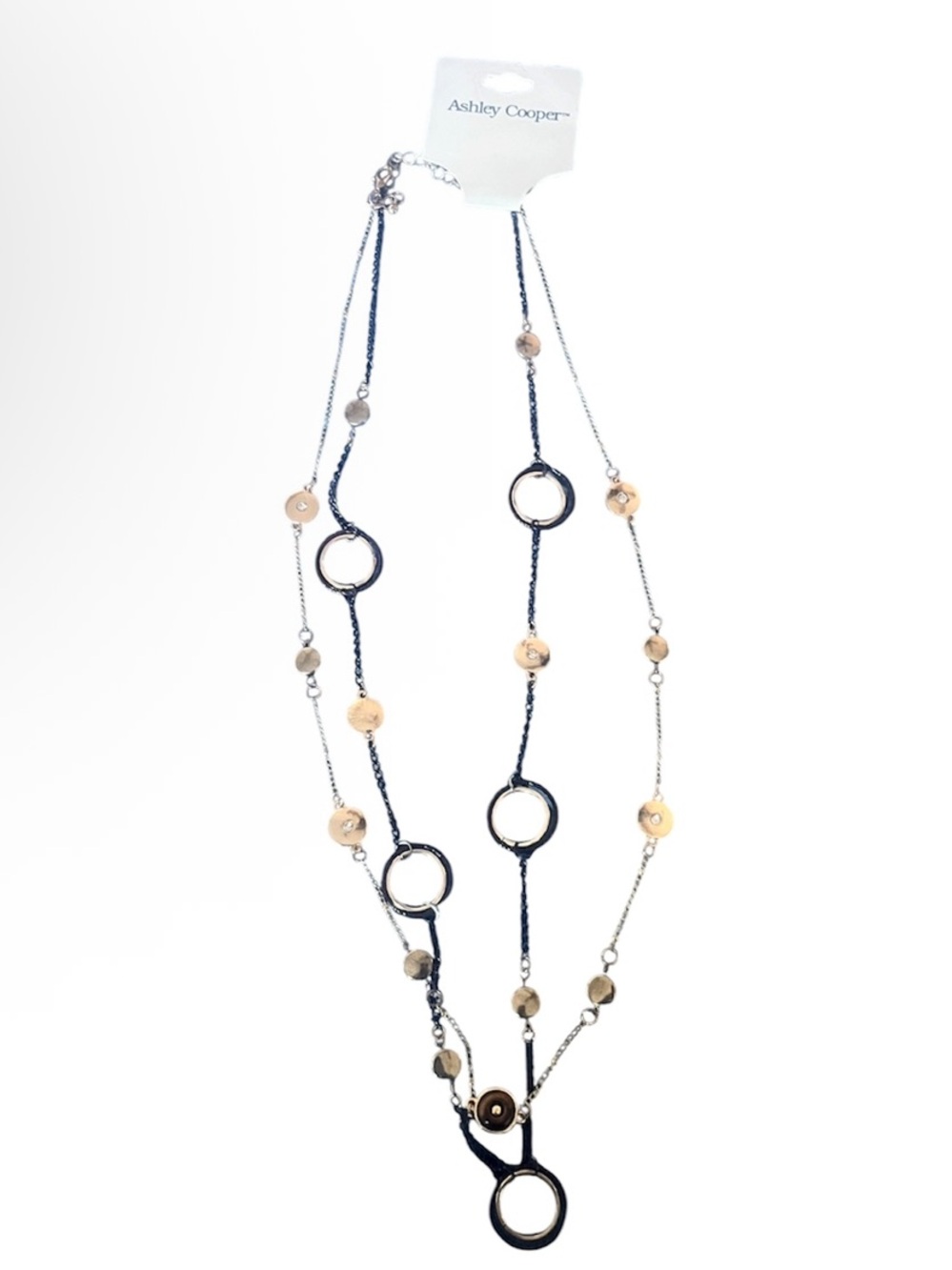 Ashley Cooper Navy and Gold Layered Ring-Link Necklace